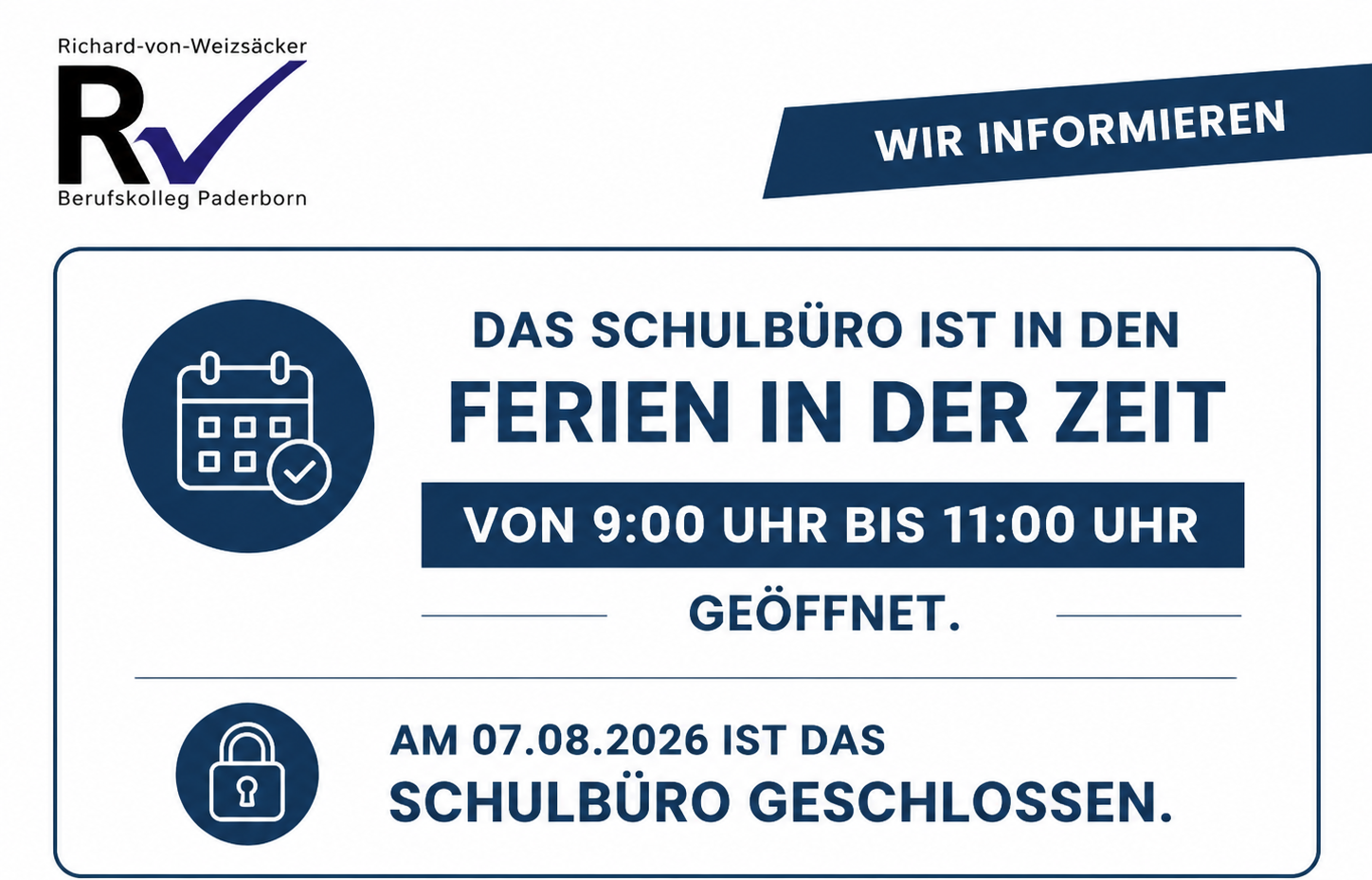 Mehr über den Artikel erfahren Öffnungszeiten des Schulbüros in den Sommerferien 2026